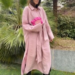 Zara Dusty Pink Tie-Waist Maxi Coat